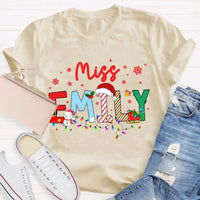 Custom Snowflake Holiday T-Shirt, Personalized Christmas Lights Teacher Shirt, Festive Classroom Graphic Tee, Teacher Xmas Present