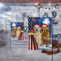 Patriotic Dog Christmas Yard Flag, God Bless America Golden Retriever Garden Flag, Double-Sided Holiday Lawn Banner, Pet Flag