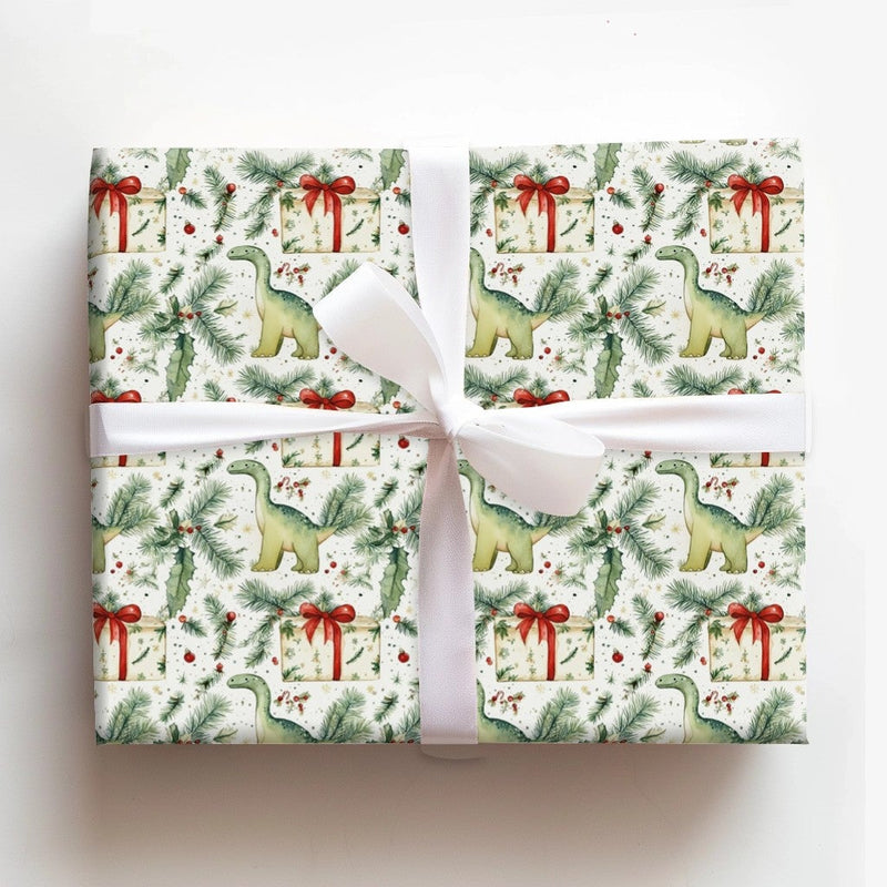 Adorable Brachiosaurus Gift Wrap, Christmas Dinosaur Wrapping Paper, Whimsical Holiday Dino Wrapping Paper, Kids Festive Christmas Gift Wrap