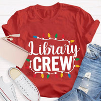 Festive Book Lover Librarian Shirt, Christmas Light Library Crew T-Shirt, Bookish Holiday Graphic Tee, Reader Xmas Present