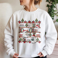 Adorable Bookish Christmas Crewneck, Christmas Ghost Bookshelf Sweatshirt, Reading Ghost Holiday Sweatshirt, Book Lover Christmas Present