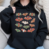 Spooky Gothic Christmas Graphic Sweatshirt, Gingerbread Bat Hoodie, Creepmas Alt Holiday Pullover, Dark Aesthetic Xmas Hooded Shirt