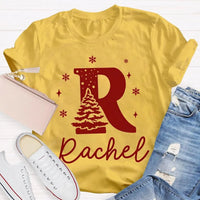 Custom Name Snowflakes Graphic Tee, Personalized Christmas Tree T-Shirt, Family Matching Christmas Shirt, Custom Holiday Tree Present