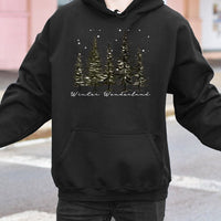 Snowy Pine Tree Graphic Hooded Sweatshirt, Winter Wonderland Hoodie, Comfy Nature Winter Forest Hoodie, Christmas Holiday Present for Her