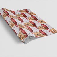Long-Haired Dog Santa Hat Gift Wrap, Shiba Inu Christmas Wrapping Paper, Holiday Present Paper, Adorable Pet Christmas Paper