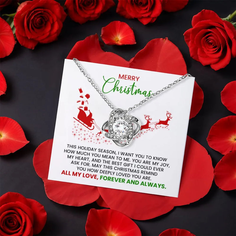Eternal Bond Crystal Pendant, Christmas Love Knot Necklace, Gold Finish Love Knot Jewelry, Romantic Holiday Present for Wife Girlfriend