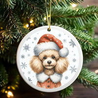 Santa Hat Puppy Tree Ornament, Poodle Christmas Ornament, Adorable Dog Breed Ceramic Ornament, Festive Holiday Pet Keepsake, Dog Lover Present