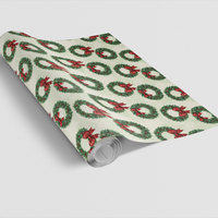 Classic Christmas Wreath Gift Wrap, Holiday Laurel Wreath Wrapping Paper, Crimson Bow Pine Gift Wrapping Paper, Festive Holiday Gift Wrap
