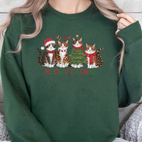 Humorous Christmas Cat Graphic Crewneck, Meowy Catmas Sweatshirt, Adorable Holiday Kitten Pullover, Festive Xmas Cat Lover Ugly Sweater Present