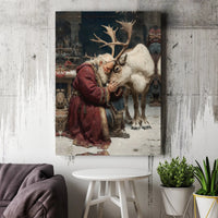 Whimsical Christmas Canvas Print, Vintage Santa and Reindeer Canvas Wall Art, Holiday Santa Claus Wall Art, Christmas Home Decor Present