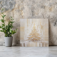 Abstract Holiday Pine Tree Wall Art, Golden Christmas Tree Canvas Print, Festive Gold Sparkle Poster, Printable Digital Download