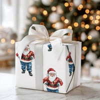JB Buckle Christmas Gift Wrap, Watercolor Santa in Jeans Wrapping Paper, Humorous Blue Jeans Santa Holiday Wrapping Paper, Xmas Gift Wrap