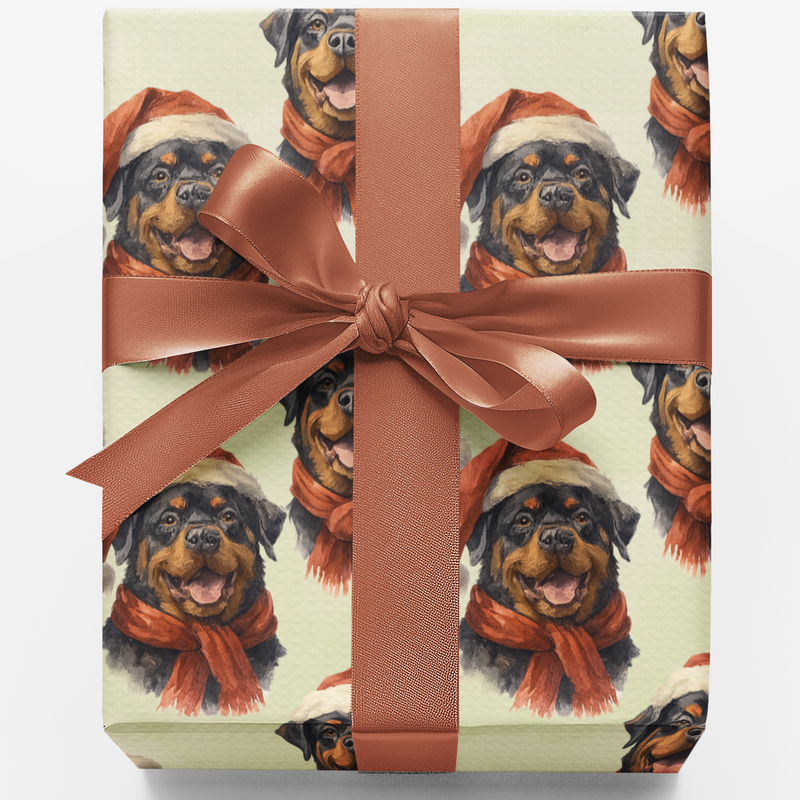 Santa Hat Dog Holiday Gift Wrap, Rottweiler Christmas Wrapping Paper, Watercolor Rottweiler Wrapping Paper, Adorable Dog Lover Xmas Gift Wrap