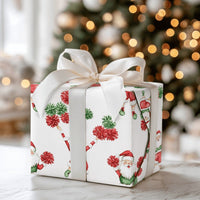 Humorous Holiday Cheer Gift Wrap, Cheerleading Santa Wrapping Paper, Pom Pom Santa Claus Wrapping Paper, Adorable Christmas Present Wrapping Paper