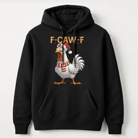 F-Caw-F Music Note Graphic Hoodie, Humorous Chicken Christmas Hoodie, Adorable Farm Animal Holiday Hoodie, Sarcastic Xmas Bird Sweatshirt Present