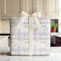 Golden Gate Bridge Gift Wrap, San Francisco Christmas Wrapping Paper, Watercolor Reindeer Wrapping Paper, California Holiday Gift Wrap