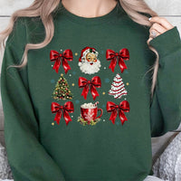 Red Bows Holiday Sweatshirt, Retro Santa Christmas Sweatshirt, Vintage Adorable Santa Graphic Crewneck, Festive Xmas Sweatshirt Present