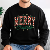 Retro Varsity Holiday Sweatshirt, Red Checkerboard Merry Christmas Sweatshirt, Adorable Xmas Graphic Sweatshirt, Holiday Crewneck, Present for Her
