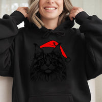 Santa Hat Graphic Kitten Sweatshirt, Maine Coon Cat Christmas Hoodie, Festive Pet Lover Pullover, Adorable Holiday Cat Mom Xmas Present