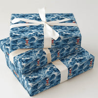 Coastal Christmas Gift Wrap, Surfing Santa Wrapping Paper, Beach Ocean Wave Holiday Present Paper, Tropical Surfer Xmas Gift Wrap