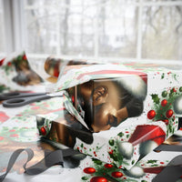Christmas Holly Gift Wrap, Black Santa Wrapping Paper, Vintage African American Santa Wrapping Paper, Holiday Gift Wrapping Paper for Family