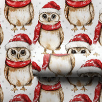 Watercolor Winter Owl Gift Wrap, Christmas Owl Wrapping Paper, Santa Hat Woodland Owl Wrapping Paper, Festive Holiday Bird Gift Wrap Roll