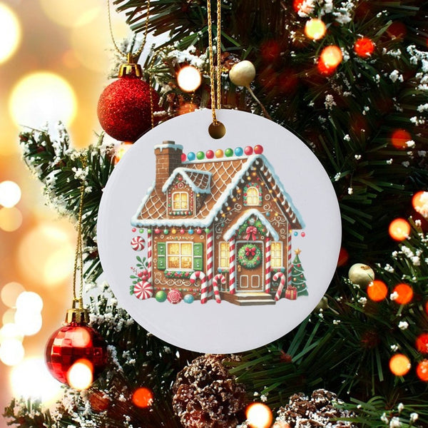 Holiday Home Decor Ceramic Ornament, Gingerbread House Christmas Ornament, Festive Gingerbread House Ornament, Winter Season 