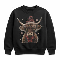 Western Farmhouse Cow Santa Hat Crewneck, Highland Cow Christmas Sweatshirt, Rustic Country Holiday Pullover, Winter Animal Sweater