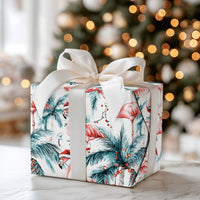 Tropical Palm Tree Gift Wrap, Pink Flamingo Christmas Wrapping Paper, Coastal Holiday Wrapping Paper, Festive Summer Xmas Gift Wrap
