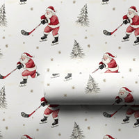 Ice Hockey Christmas Gift Wrap, Hockey Santa Wrapping Paper, Watercolor Sports Present Paper, Hockey Fan Holiday Gift Wrapping Paper Roll