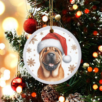 Santa Hat Shar Pei Ceramic Ornament, Shar Pei Dog Christmas Ornament, Puppy Holiday Ornament, Adorable Dog Lover Xmas Tree Keepsake Present