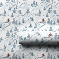Winter Biking Christmas Gift Wrap, Mountain Bike Santa Wrapping Paper, Snowy Trail Holiday Wrapping Paper, Cyclist Outdoor Gift Wrap