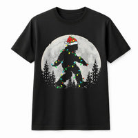 Santa Hat Sasquatch Fairy Lights Graphic Tee, Bigfoot Christmas T-Shirt, Humorous Cryptid Xmas Holiday T-Shirt, Festive Yeti Lover Top