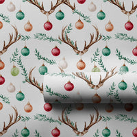 Rustic Holiday Ornament Gift Wrap, Deer Antler Christmas Wrapping Paper, Farmhouse Woodland Wrapping Paper, Festive Winter Gift Wrap Roll