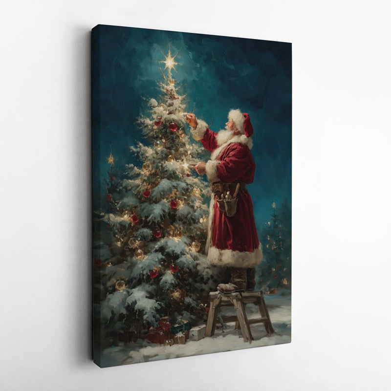 Nostalgic Christmas Canvas Print, Vintage Santa Claus Canvas Wall Art, Retro Holiday Tree Canvas Art, Festive Winter Wall Decor, Xmas Present