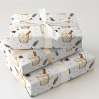 Comfy Holiday Drink Gift Wrap, Watercolor Eggnog and Cinnamon Wrapping Paper, Festive Christmas Wrapping Paper, Winter Beverage Present Wrap