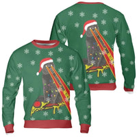 Humorous Cat Holiday Sweater, Laser Cat Pizza Ugly Christmas Sweatshirt, Space Pizza Xmas Crewneck Sweatshirt, Retro Cat Lover Holiday Present