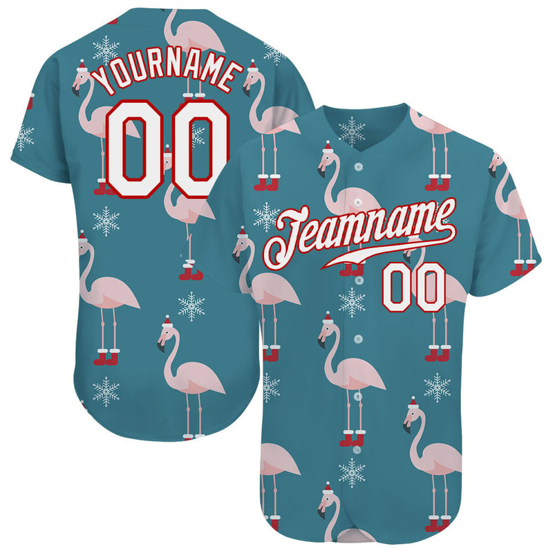 Personalized Holiday Flamingo Baseball Jersey, Custom Christmas Flamingo Baseball Jersey, Humorous Xmas Sports Team Baseball Jersey, Fan Present