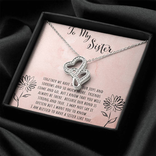 Interlocking Crystal Heart Necklace, Sister Double Heart Necklace, Meaningful Sister Heart Pendant Necklace, Birthday Christm