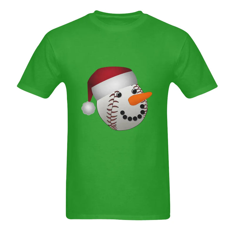 Two Sided Christmas Sports Graphic Tee, Baseball Santa Snowman T-Shirt, Adorable Holiday Snowman Shirt, Baseball Fan Xmas Present for Men