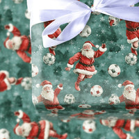 Sports Santa Holiday Gift Wrap Roll, Soccer Santa Christmas Wrapping Paper, Football Player Present Paper, Athletic Kid Gift Wrap