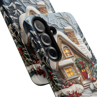 Snowy Holiday Town Samsung Case, Winter Village Phone Case, Dual-Layer Christmas Scene Tough Phone Cover, Comfy Cabin Decor Present