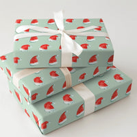 Mint Green Christmas Gift Wrap, Watercolor Santa Hat Wrapping Paper, Adorable Red Santa Hat Wrapping Paper, Secret Santa Holiday Gift Wrap Roll