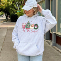 Retro Coquette Santa Hoodie, Tis the Season Christmas Hoodie, Adorable Aesthetic Santa Pullover Hoodie, Winter Holiday Hooded Sweatshirt