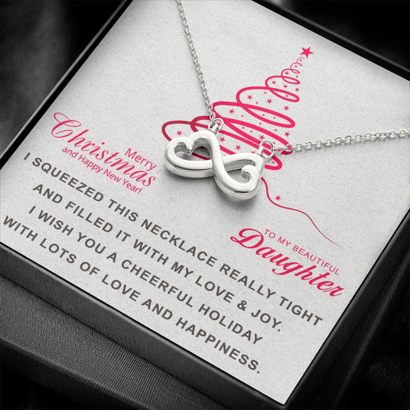 White Gold Finish Heart Pendant Necklace, Infinity Heart Necklace for Daughter, Christmas Holiday Daughter Necklace, Present from Mom