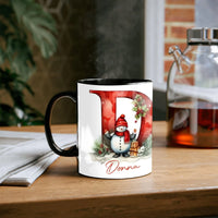 Personalized Initial D Winter Scene Coffee Cup, Christmas Snowman Monogram Mug, Festive Holiday Tea Mug, Ceramic Xmas Present for Her