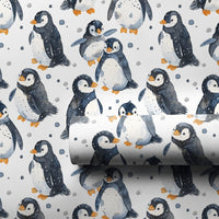 Adorable Winter Animal Gift Wrap, Watercolor Penguin Wrapping Paper, Arctic Bird Holiday Present Wrap, Baby Shower Christmas Wrapping Paper