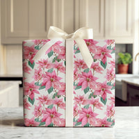 Watercolor Floral Christmas Gift Wrap, Pink Poinsettia Wrapping Paper, Botanical Winter Holiday Paper, Elegant Festive Wrapping Paper Roll