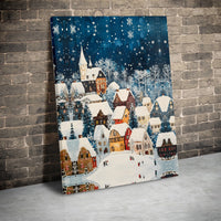 Snowy Winter Night Town Scene Canvas Print, Christmas Village Canvas Wall Art, Festive Holiday Canvas Decor, Comfy Winter Town Canvas Art
