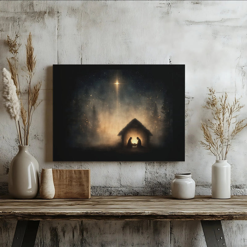 Star of Bethlehem Wall Art, Nativity Scene Canvas Print, Christian Christmas Canvas, Religious Holy Night Wall Decor, Holiday Canvas Present